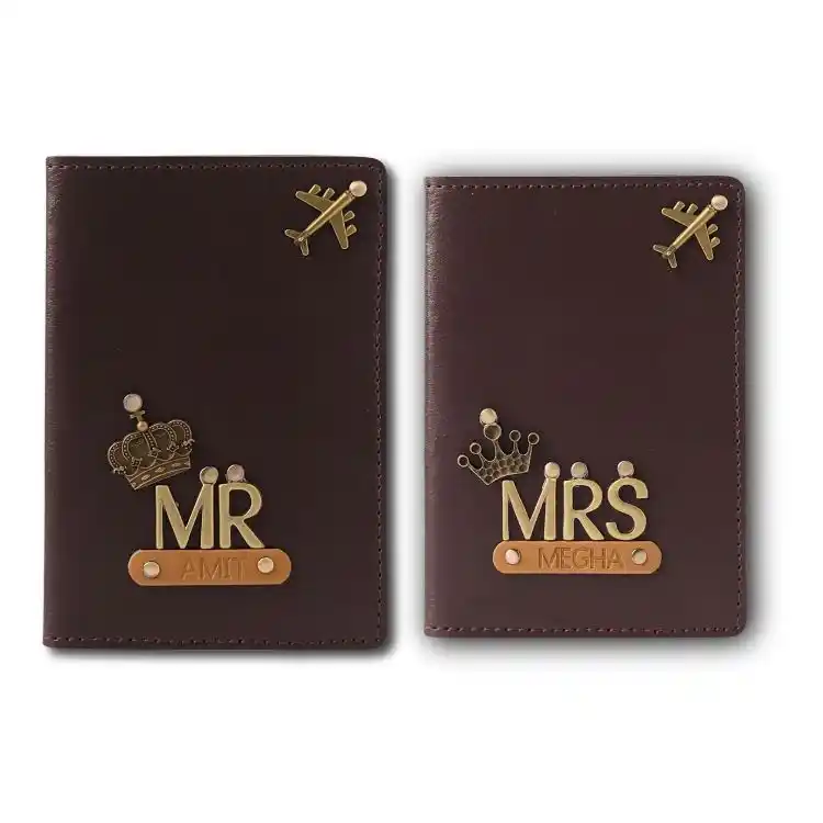 Brown Personalized Mr and Mrs Passport Cover Combo